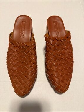 Woven Leather Slide Mules in Tan by Liberté